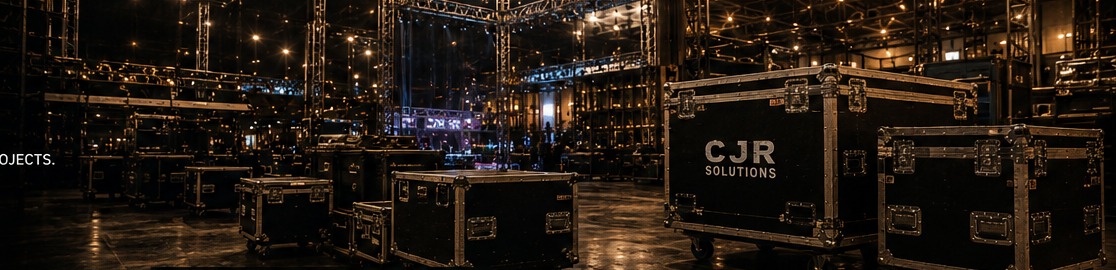 Backstage live production environment with road cases and stage infrastructure